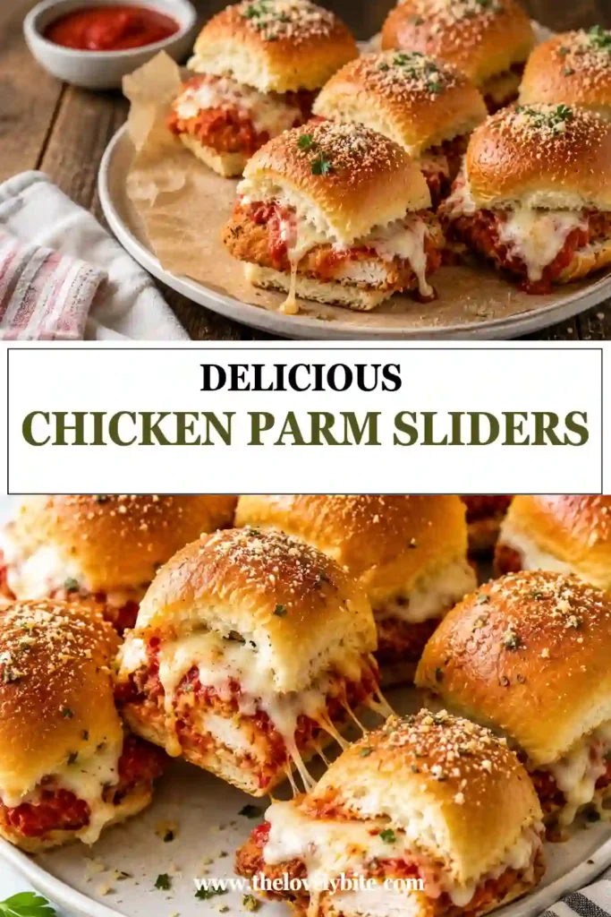 Freshly baked Chicken Parm Sliders made with crispy breaded chicken, marinara sauce, melted mozzarella, and buttery Hawaiian rolls. These cheesy sliders are perfect for parties and family dinners.