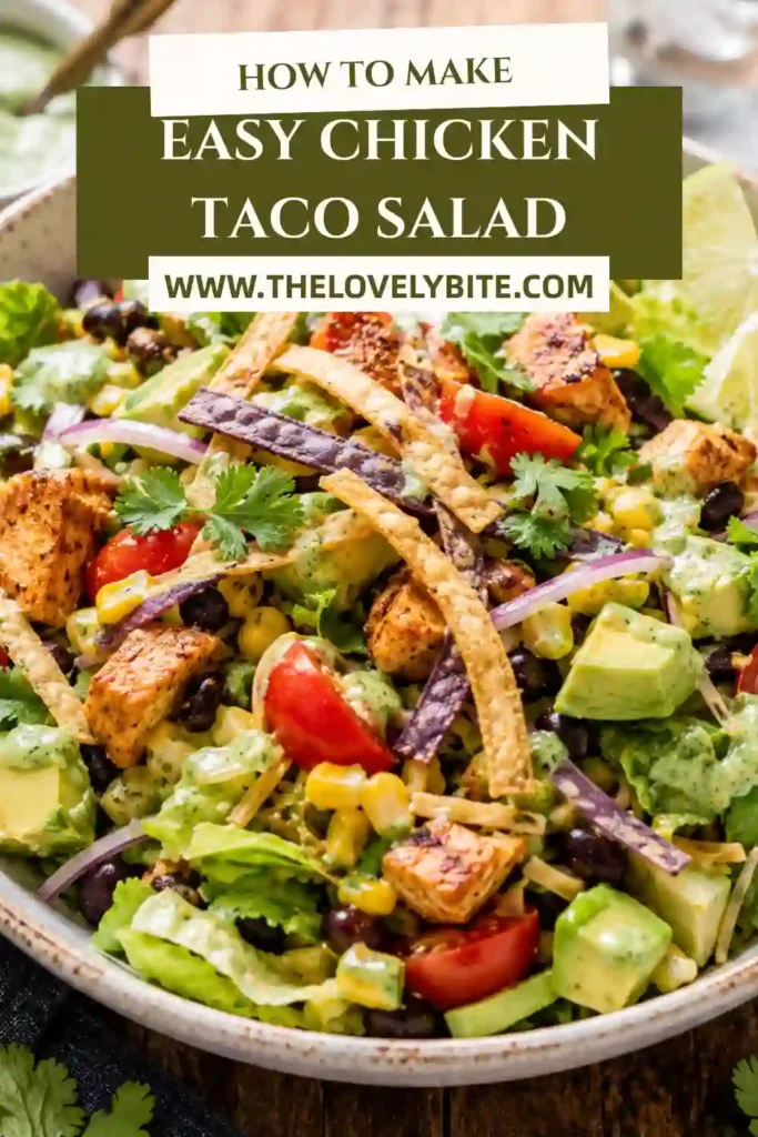 Tex-Mex Chicken Taco Salad served in a large bowl with colorful vegetables and seasoned ground chicken.