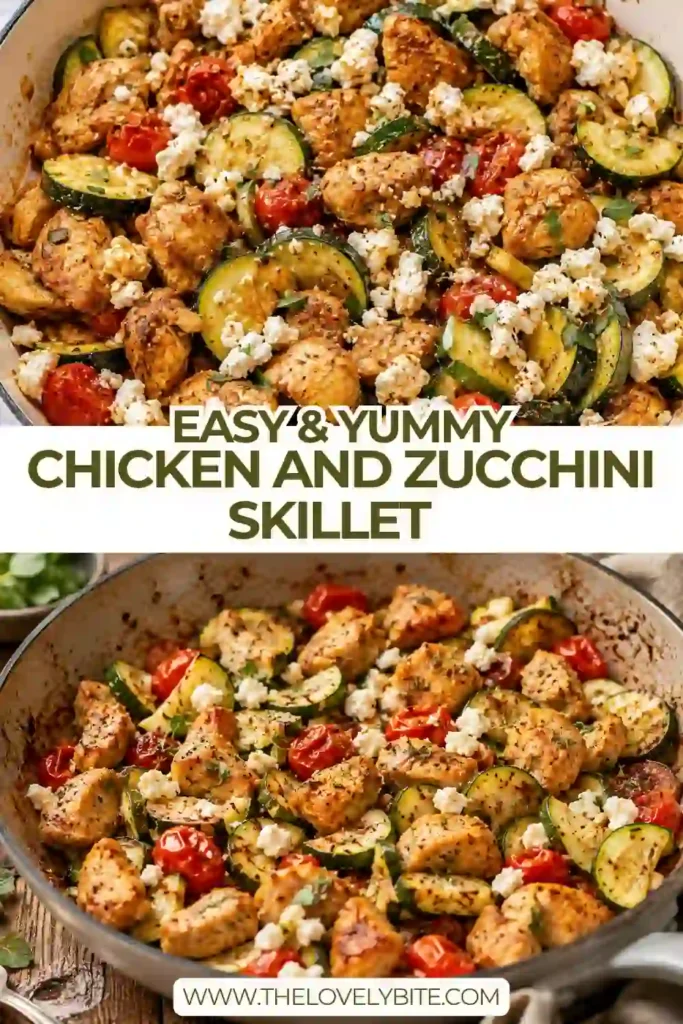 Healthy Chicken and Zucchini Skillet made in one pan with fresh vegetables and seasoned chicken for a quick high-protein dinner.
