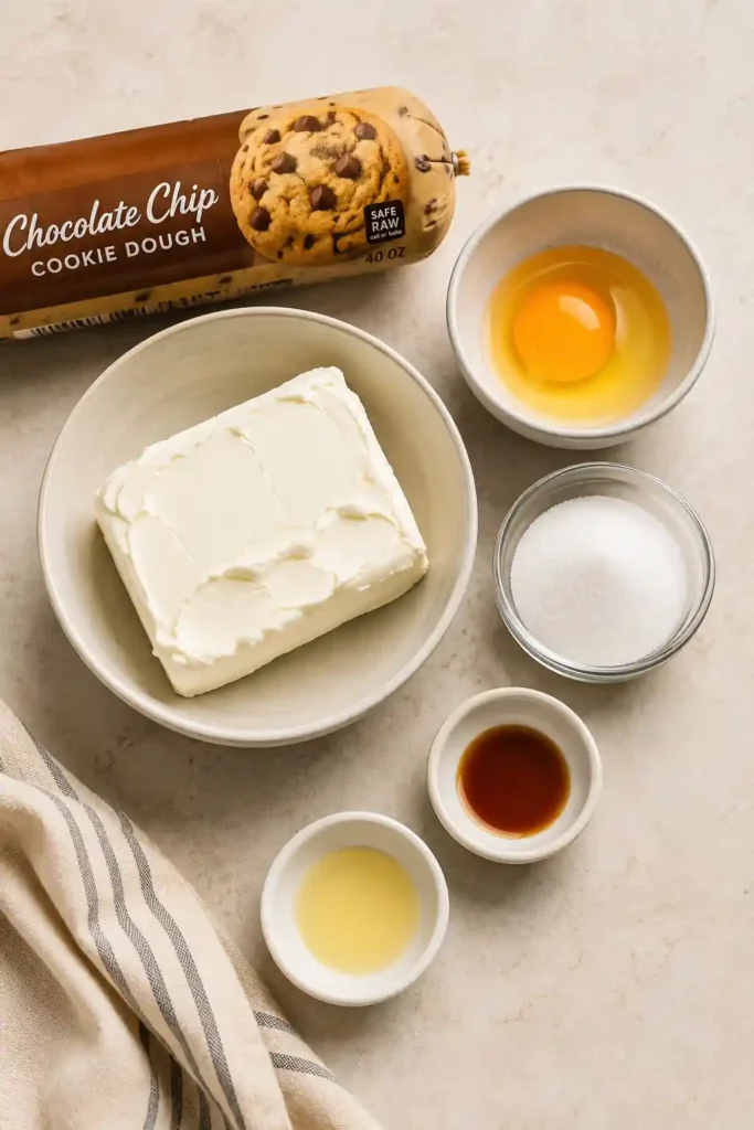 A plate of Chocolate Chip Cheesecake Bars chilled and ready to serve, featuring creamy cheesecake filling between chocolate chip cookie layers.