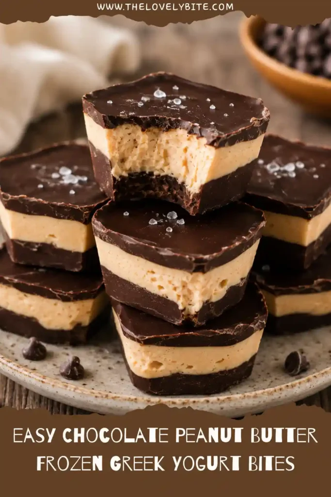 Creamy Greek yogurt bites filled with banana and peanut butter, covered in rich dark chocolate. These frozen yogurt bites are easy, refreshing, and freezer-friendly.