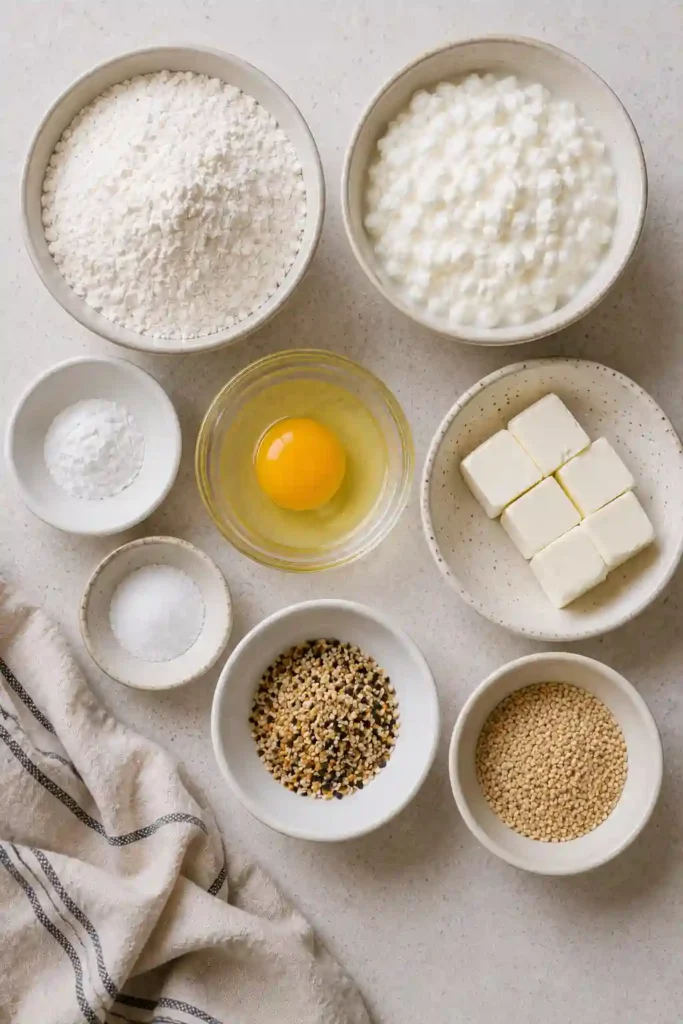High-protein Cottage Cheese Bagel Bites baked until golden and sprinkled with sesame seeds.