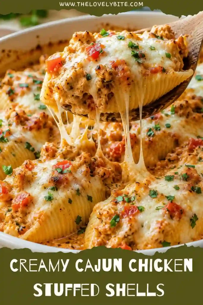 Cheesy stuffed pasta shells filled with creamy Cajun chicken and baked until golden brown. This hearty family dinner is loaded with flavor and creamy texture.