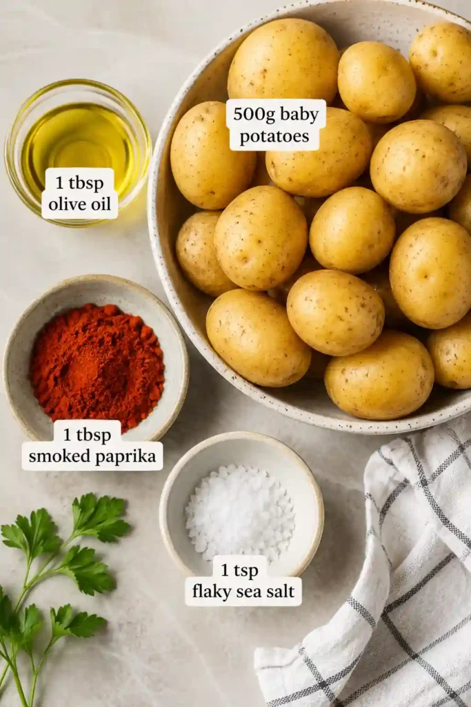 Crispy Air Fryer Smashed Potatoes served warm with fresh herbs and dipping sauce on a rustic plate. The potatoes have a golden crust and tender centers.