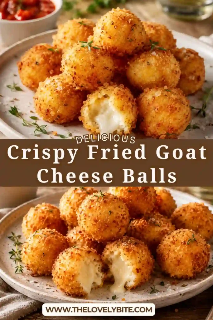 Homemade Crispy Fried Goat Cheese Balls served with hot honey and fresh herbs.