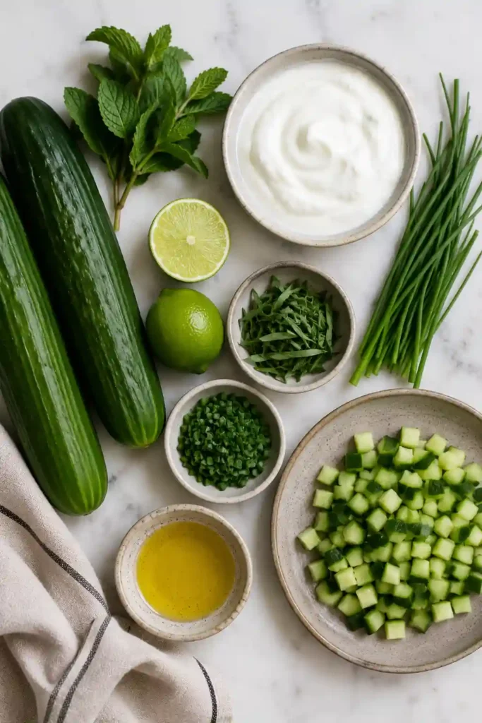 4. Homemade chilled cucumber soup with fresh herbs and cucumber garnish, perfect for hot summer days.