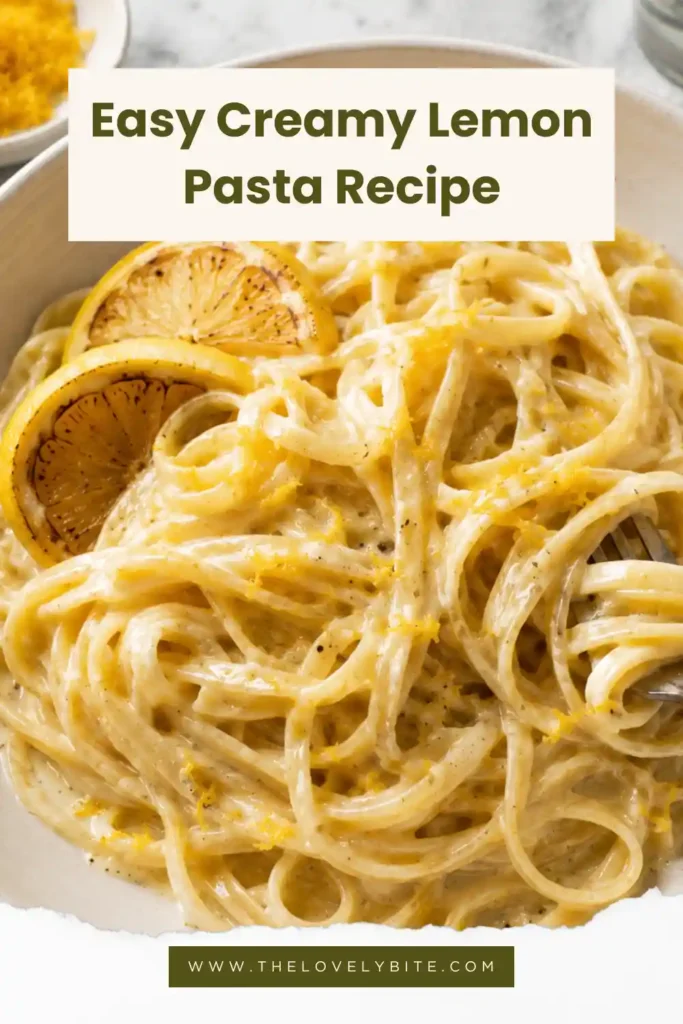 A bowl of creamy lemon pasta coated in a silky Parmesan sauce and topped with fresh lemon zest and cracked black pepper. This easy vegetarian pasta is perfect for a quick weeknight dinner.