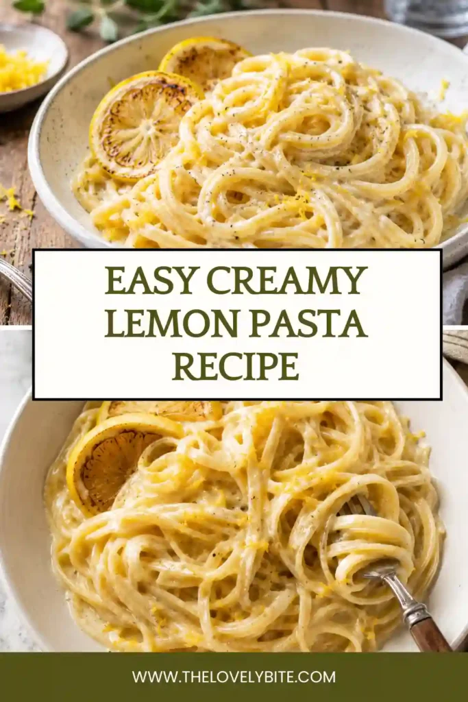 Easy creamy lemon pasta recipe made with garlic, Parmesan, cream, and fresh lemon juice. A comforting homemade pasta dish that's simple and flavorful.