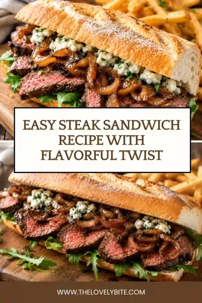 Close-up of a cheesy steak sandwich layered with tender beef, sautéed peppers, onions, and fresh arugula on a toasted sandwich roll.