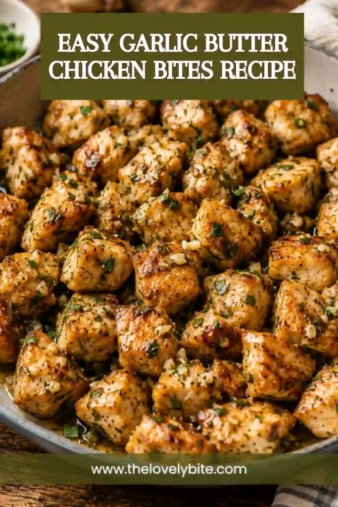 Juicy Garlic Butter Chicken Bites cooked until golden brown and garnished with chopped parsley. This skillet chicken recipe is quick, flavorful, and family-friendly.
