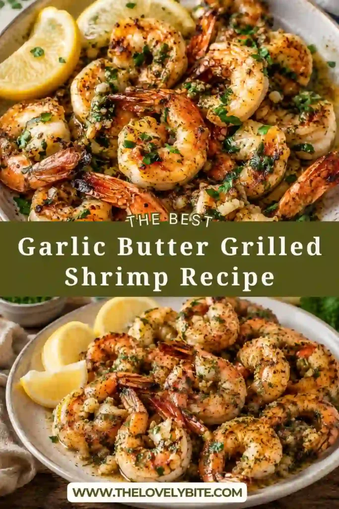 Freshly grilled shrimp skewers brushed with garlic butter and garnished with chopped parsley. This easy grilled seafood recipe is perfect for summer dinners.