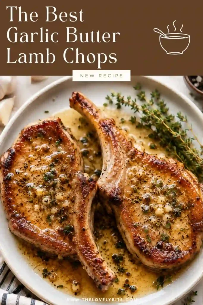 Tender skillet Garlic Butter Lamb Chops garnished with fresh thyme and coated in buttery garlic sauce. This easy lamb chop recipe creates juicy meat with incredible flavor in every bite.