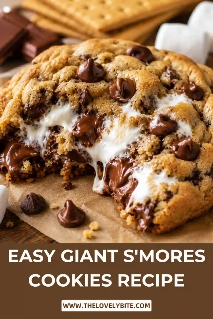 Bakery-style Giant S'mores Cookies served warm with melted chocolate, toasted marshmallows, and flaky sea salt on top.
