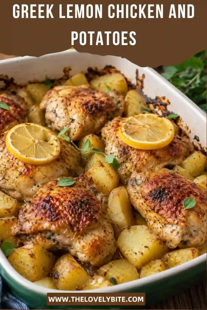 One pan Greek Lemon Chicken and Potatoes featuring crispy roasted chicken, tender potatoes, and fragrant herbs. This easy Greek chicken recipe is perfect for any occasion.