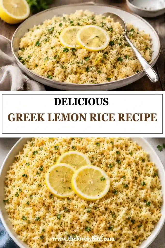 Fresh Greek Lemon Rice served with lemon slices and chopped parsley. The fluffy rice and golden orzo make this an easy Mediterranean side dish.