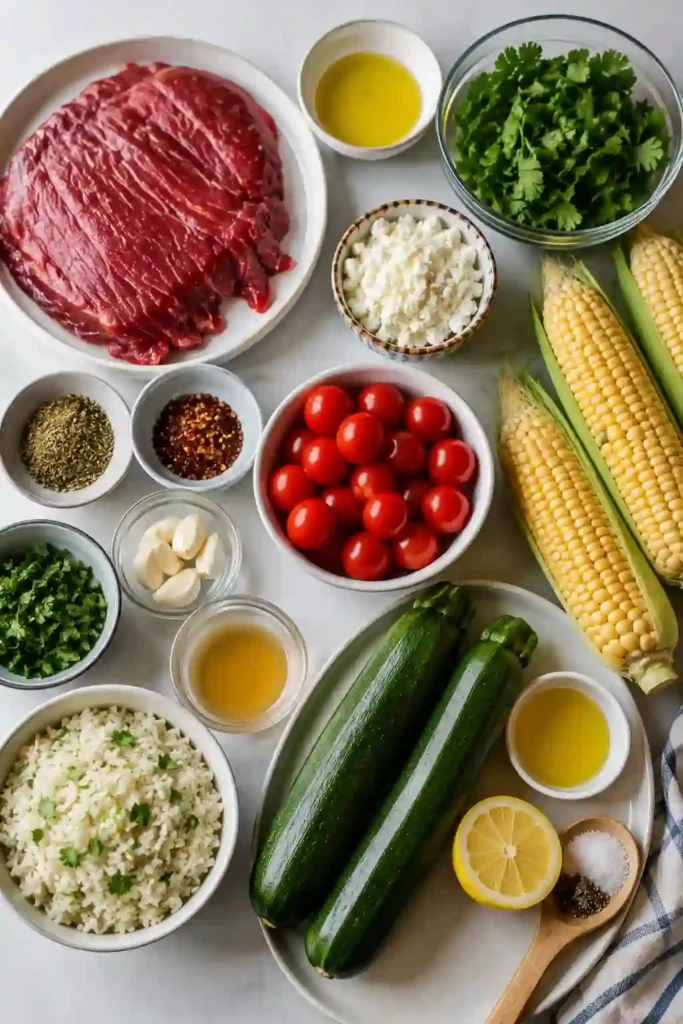 A vibrant Grilled Chimichurri Steak Bowl topped with sliced steak, grilled vegetables, fresh herbs, and chimichurri sauce. An ideal meal prep bowl packed with bold flavor.