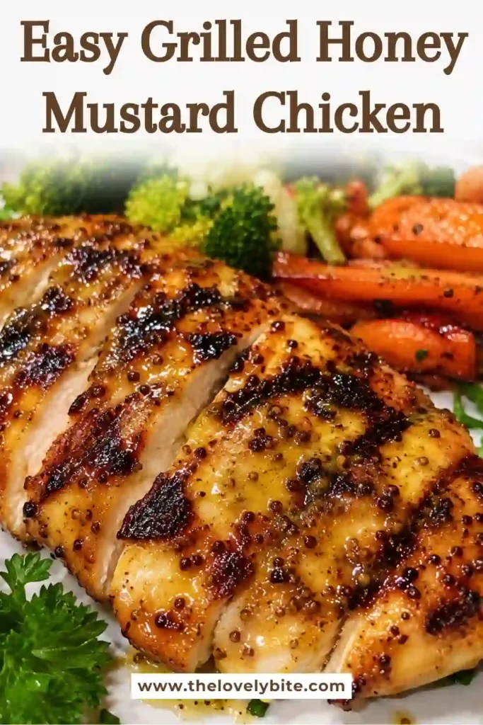 Golden grilled honey mustard chicken served with fresh herbs and lemon wedges. The smoky aroma and caramelized edges make this dish irresistible.