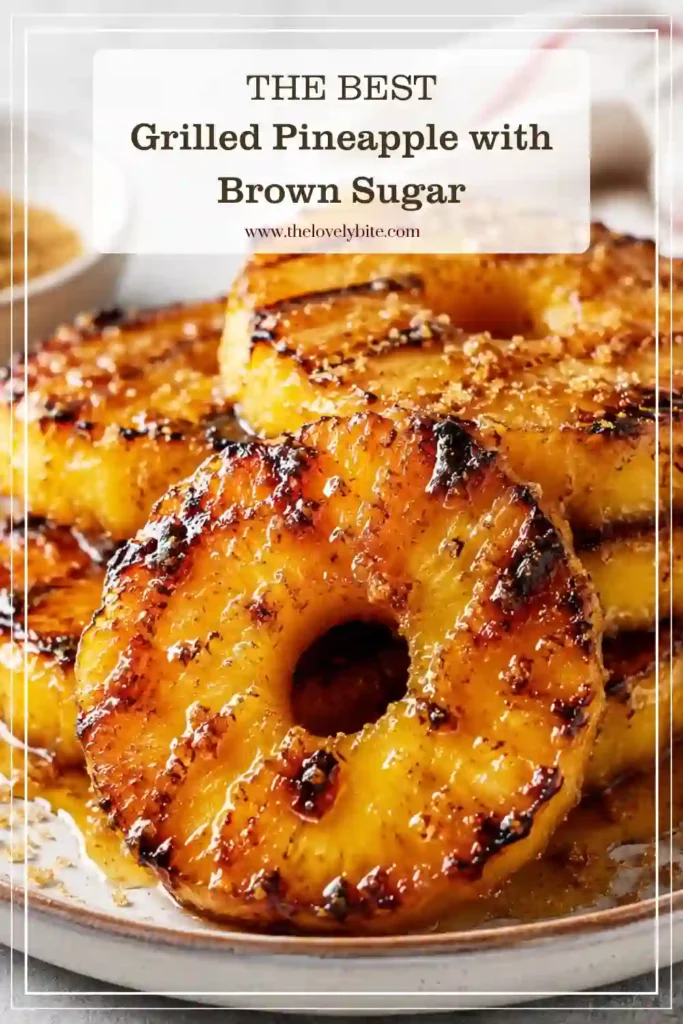 Fresh grilled pineapple slices coated in brown sugar and maple syrup, cooked until caramelized with lightly charred edges. A perfect tropical summer dessert.