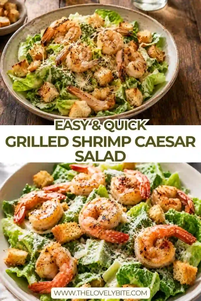 Fresh Grilled Shrimp Caesar Salad served with creamy Caesar dressing, golden homemade breadcrumbs, and perfectly grilled shrimp. A flavorful high-protein lunch or dinner.