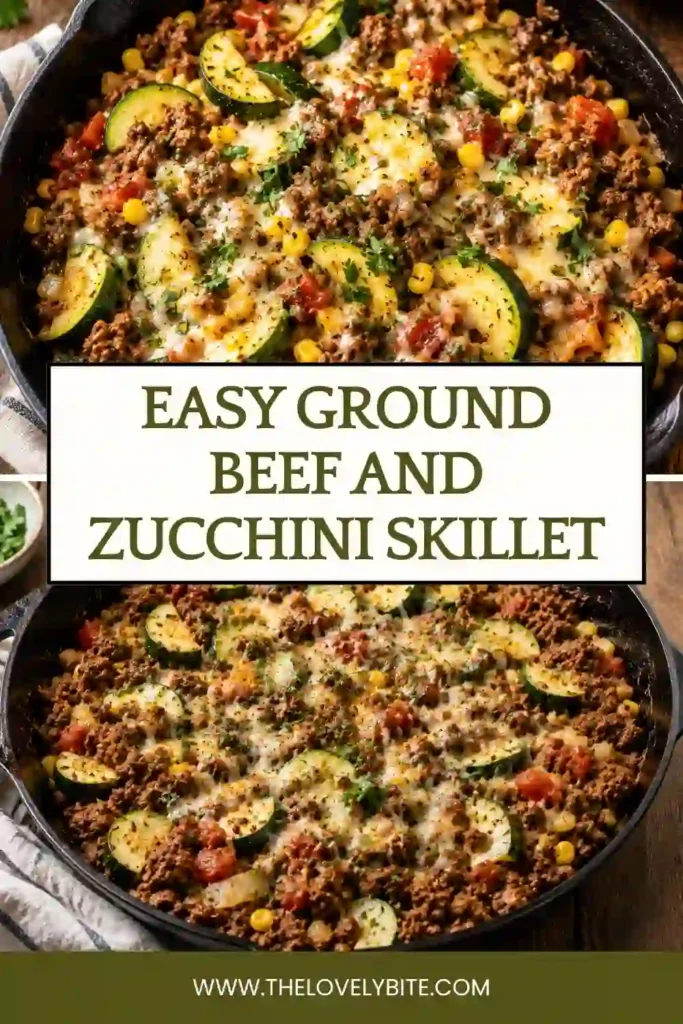 Freshly cooked Ground Beef and Zucchini Skillet topped with cilantro and green onions, featuring sweet potatoes, black beans, fire-roasted tomatoes, and melted cheese. A vibrant Mexican-inspired skillet dinner everyone will enjoy.