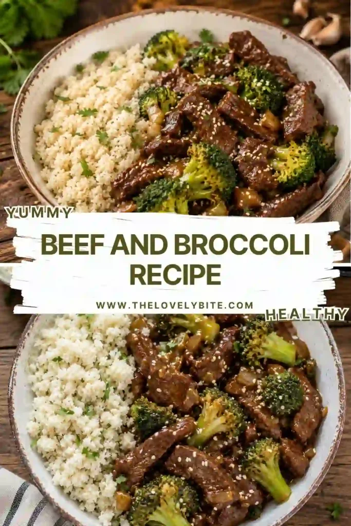 Close-up of homemade Healthy Beef and Broccoli garnished with sesame seeds and green onions. This healthy stir fry recipe is rich in protein and full of fresh flavor.