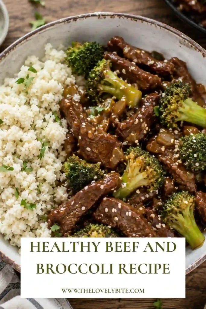 A skillet filled with Healthy Beef and Broccoli featuring juicy slices of flank steak and vibrant broccoli coated in a savory sauce. Perfect for a quick weeknight dinner.
