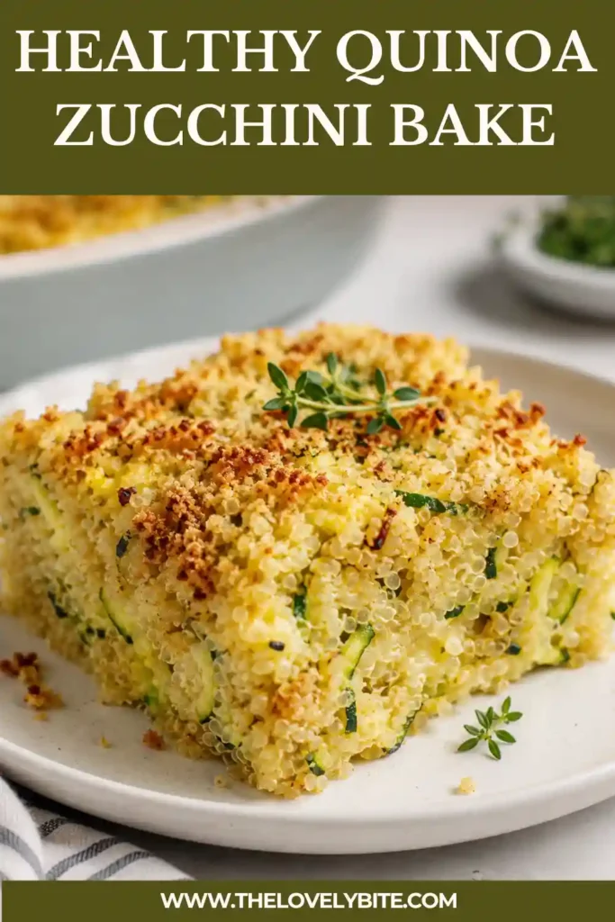 A close-up of Healthy Quinoa Zucchini Bake highlighting fluffy quinoa, juicy zucchini, melted cheese, and perfectly seasoned ground beef.