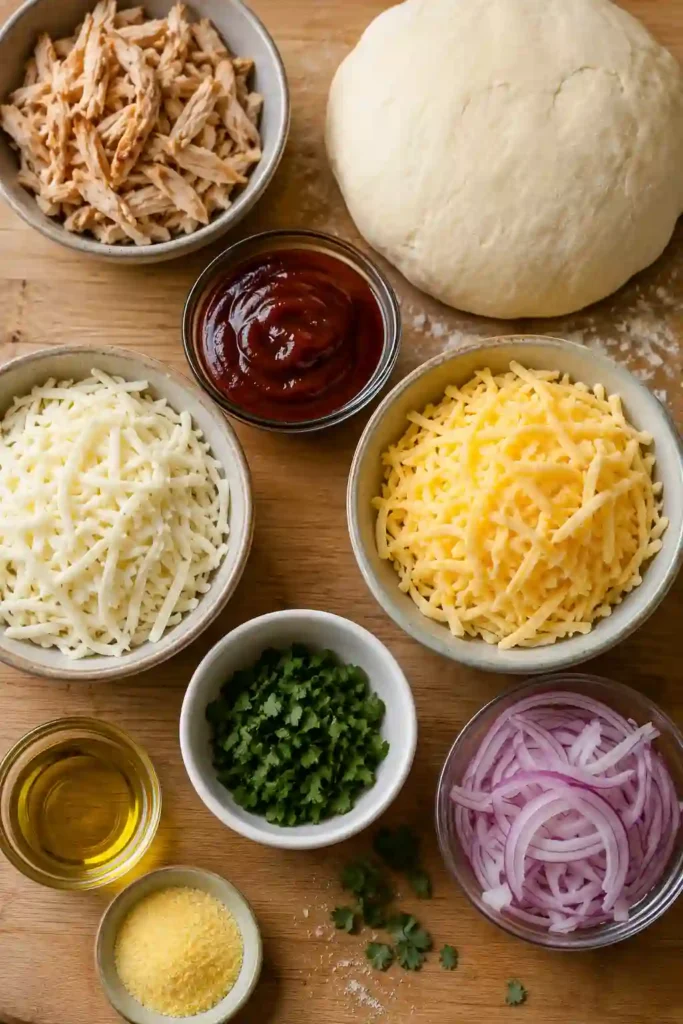 A delicious Homemade BBQ Chicken Pizza served hot with melted cheese, juicy chicken, and fresh cilantro on a crispy homemade crust.