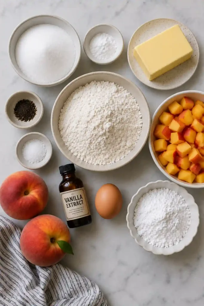 Golden buttery peach cookies with tender fresh fruit pieces and a sweet powdered sugar topping.