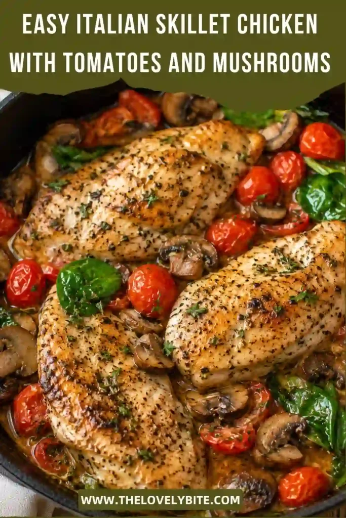 Golden chicken cutlets simmered in an Italian-style tomato and mushroom sauce with fresh herbs. Easy skillet chicken recipe ready in under 40 minutes.