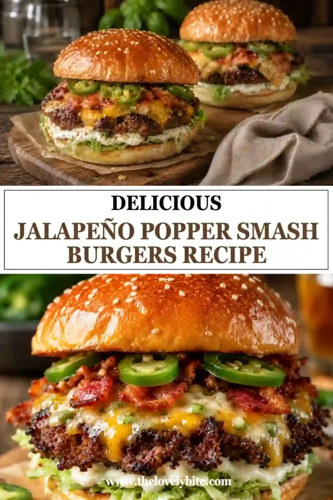 A freshly made Jalapeño Popper Smash Burger served on a toasted brioche bun with melted pepper jack cheese, diced jalapeños, and creamy jalapeño mayo. The juicy burger has crispy edges and is perfect for an easy spicy dinner.