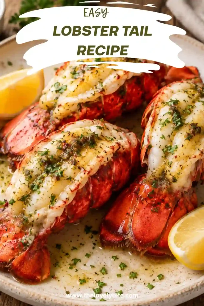 3. Tender lobster tails topped with rich garlic butter sauce and fresh herbs. An elegant homemade seafood dinner photographed in soft natural light.