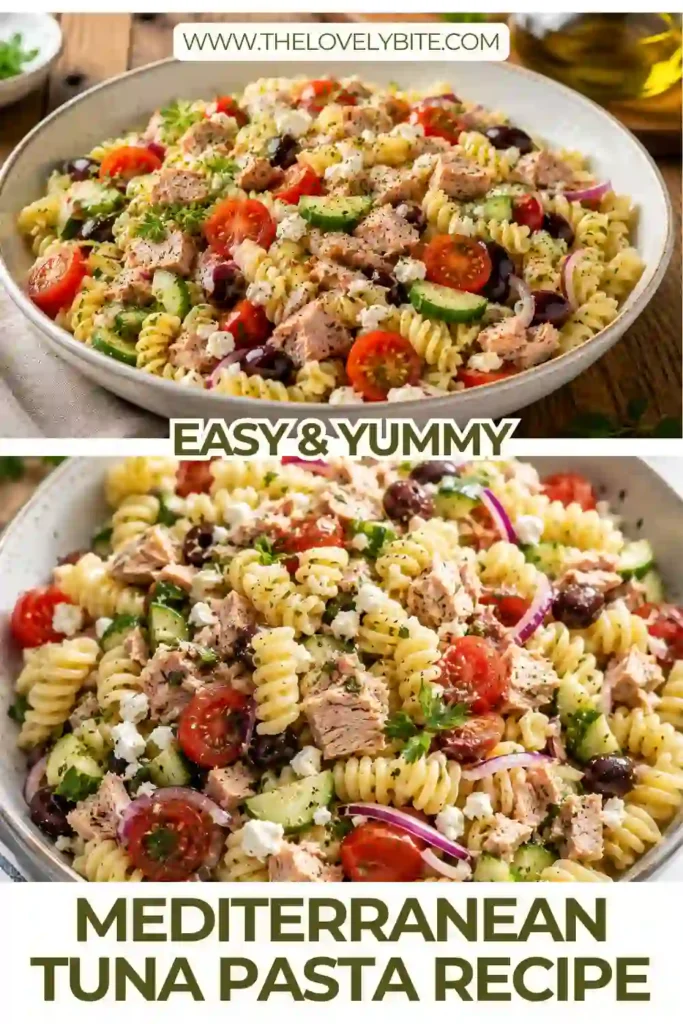 Fresh Mediterranean Tuna Pasta tossed with olive oil, lemon juice, capers, and peppery arugula. A simple tuna spaghetti recipe served with chopped parsley and black pepper.
