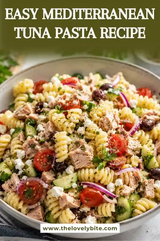 Easy Mediterranean Tuna Pasta featuring tender spaghetti coated in lemon olive oil with tuna, capers, and fresh herbs. A wholesome pasta dinner ready in just 20 minutes.