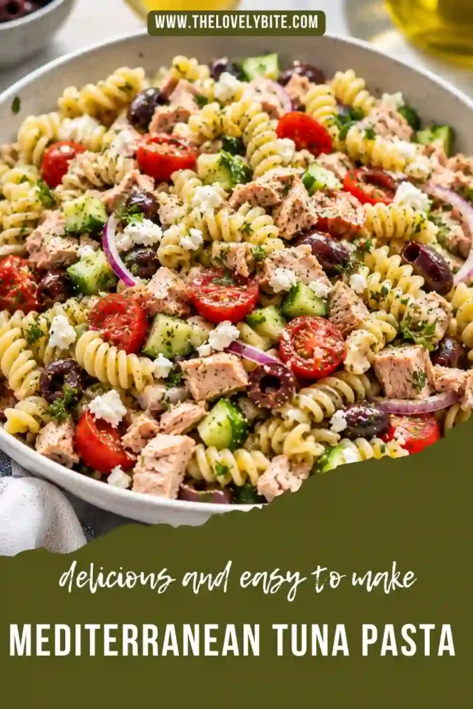 Healthy Mediterranean Tuna Pasta served in a bowl with fresh parsley, lemon zest, capers, and albacore tuna. A vibrant and flavorful Mediterranean-inspired pasta recipe.