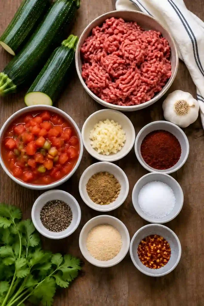 A skillet filled with seasoned ground beef, tender zucchini, and Mexican-style diced tomatoes simmered together for an easy one-pan dinner. This Mexican Zucchini and Ground Beef Skillet is colorful, hearty, and perfect for weeknight meals.