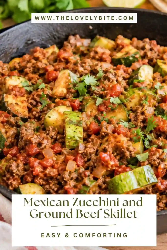 Fresh zucchini and seasoned ground beef cooked together in a savory tomato sauce with Mexican spices. This easy Mexican beef recipe makes a comforting family dinner.