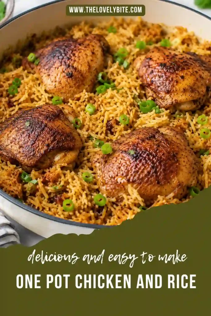 Homemade skillet chicken and rice served fresh with chopped green onions and smoky seasonings. A delicious one pan family dinner recipe.