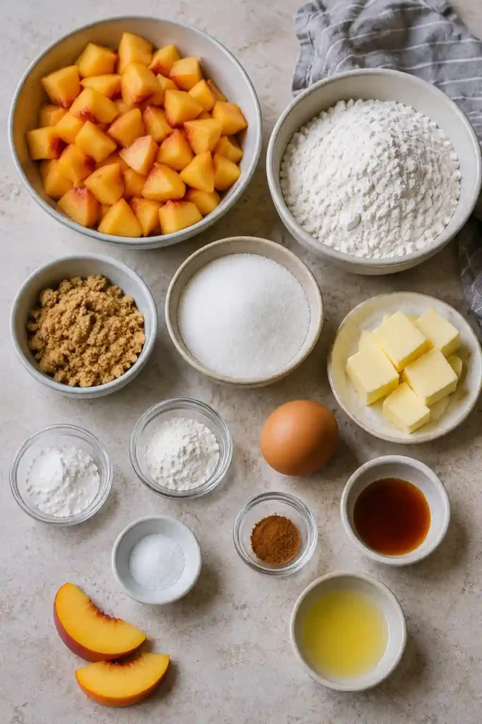 Freshly baked Peach Crumb Bars with a buttery golden crumb topping and juicy peach filling sliced into squares. This easy summer peach dessert looks crisp on top and soft inside.
