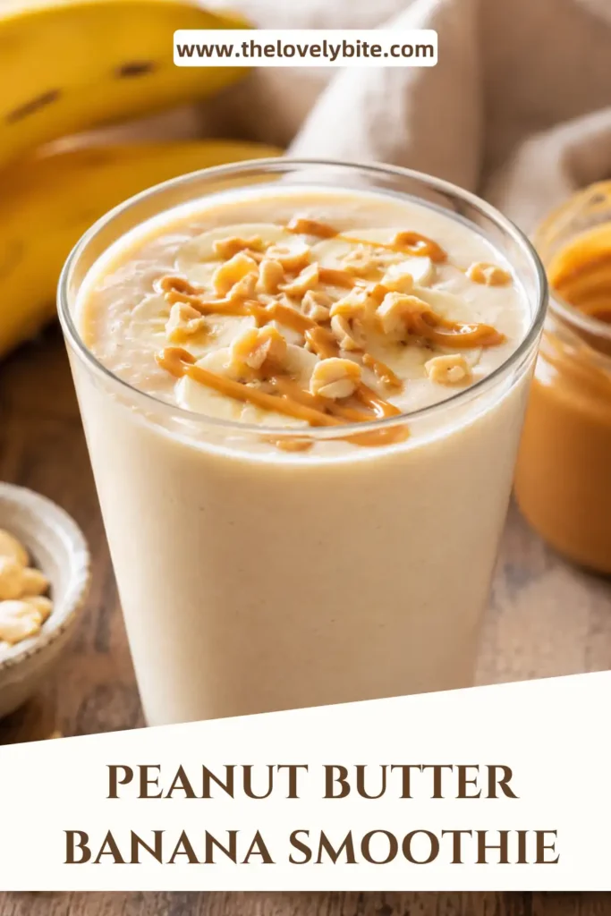 A creamy Peanut Butter Banana Smoothie blended with frozen banana, peanut butter, Greek yogurt, and almond milk. This healthy breakfast smoothie has a smooth, thick texture and warm cinnamon flavor.