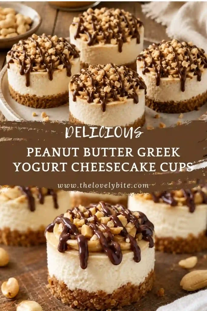 Mini cheesecake cups filled with creamy peanut butter Greek yogurt cheesecake and topped with fresh banana slices and chocolate chips. A simple no-bake peanut butter dessert for any occasion.