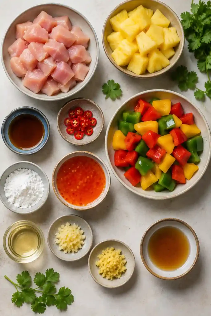Homemade Pineapple Chicken Stir Fry with sweet and savory flavors, vibrant vegetables, and tender chicken cooked in a Thai-inspired sauce. A quick dinner recipe everyone will love.