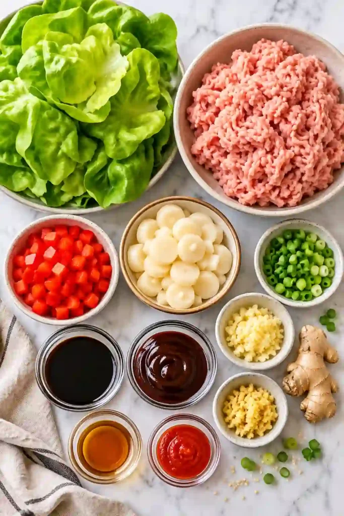 Easy ground turkey lettuce wraps made with crisp lettuce cups, tender turkey, water chestnuts, and a savory Asian-inspired sauce. A healthy and delicious weeknight dinner option.