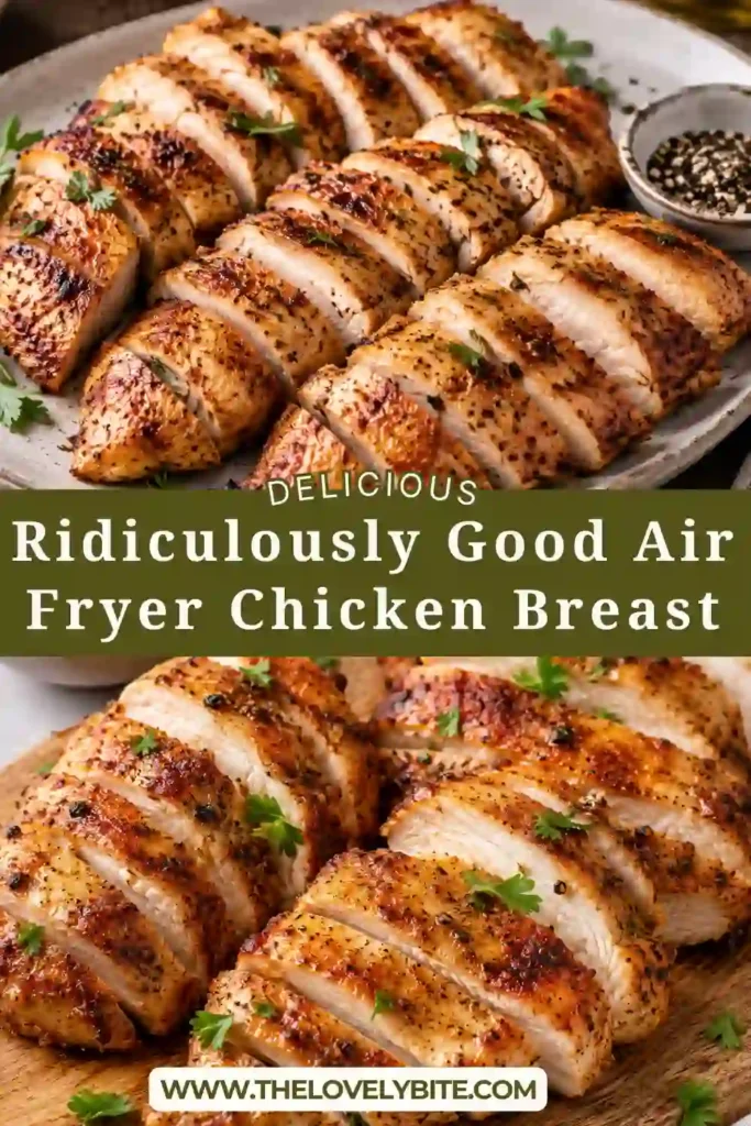 3. Crispy air fryer chicken breast made with a smoky paprika seasoning blend and served alongside roasted vegetables.