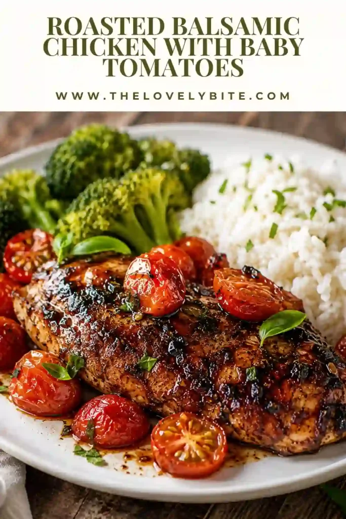 Juicy oven-roasted balsamic chicken topped with sweet roasted baby tomatoes and fresh lemon zest. This healthy chicken recipe is perfect for an easy family dinner.