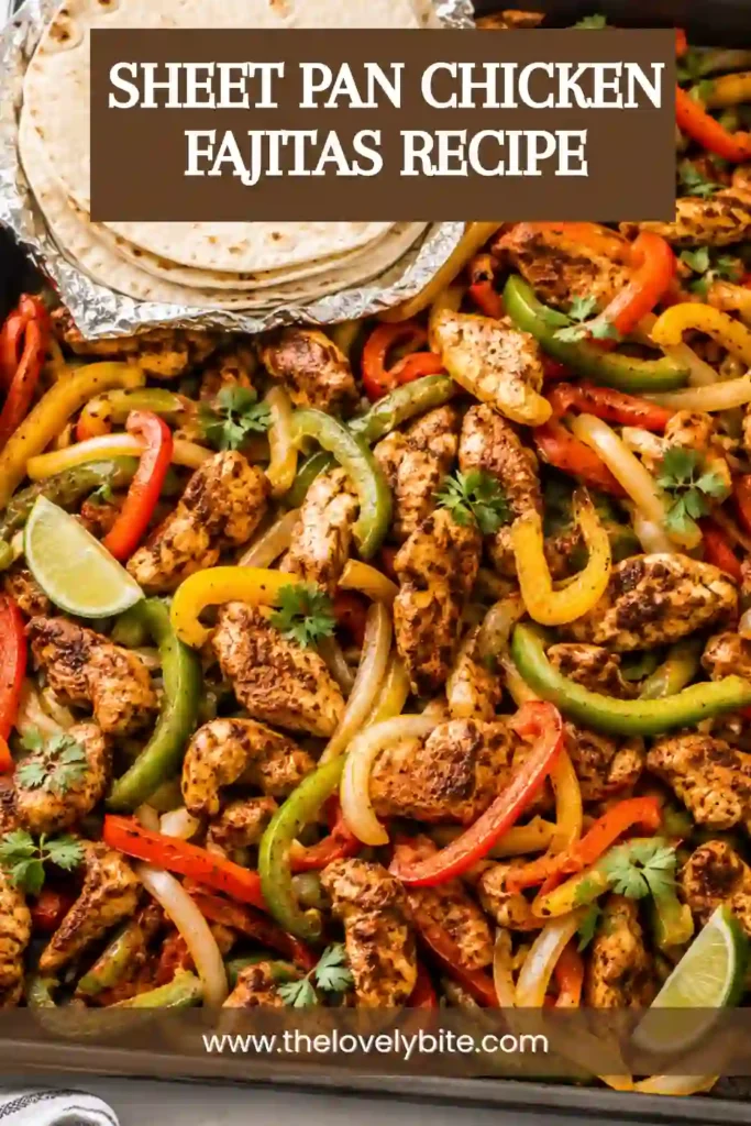 Easy oven-baked Sheet Pan Chicken Fajitas made with tender chicken, sweet peppers, onions, cilantro, and lime. A colorful one-pan dinner perfect for busy weeknights.