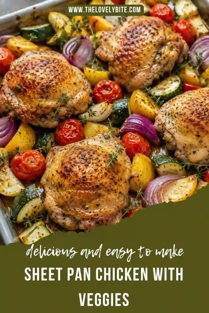 Healthy baked chicken and veggies roasted until tender with garlic, oregano, and fresh lemon. A simple one pan chicken recipe ideal for meal prep and weeknight dinners.