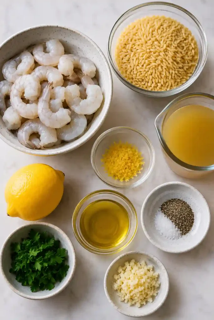 Homemade Shrimp Orzo in Lemon Garlic Sauce with fresh herbs, garlic, lemon juice, and tender shrimp. A healthy seafood dinner ready in just 30 minutes.