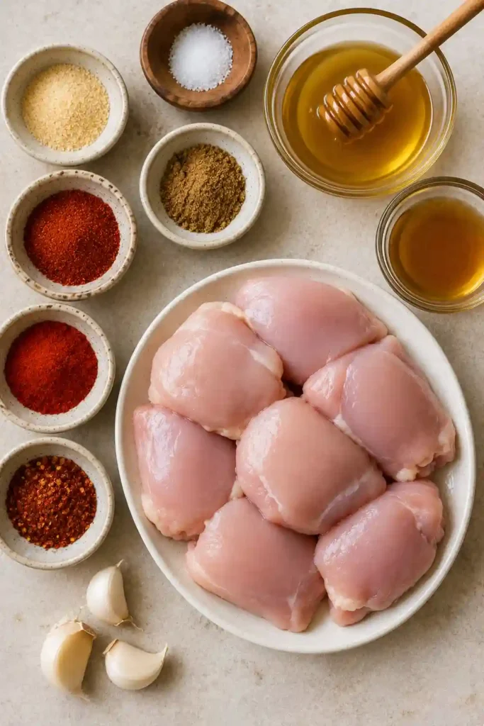 Baked Spicy Honey Chicken caramelized under the broiler with a glossy honey glaze and bold seasoning. Perfect for weeknight dinners and meal prep.