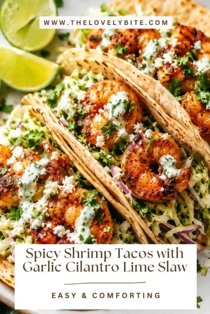 Easy shrimp tacos made with seasoned shrimp, crisp cabbage slaw, avocado, and Cotija cheese in warm tortillas. A fresh Mexican-inspired dinner that's ready in under 30 minutes.